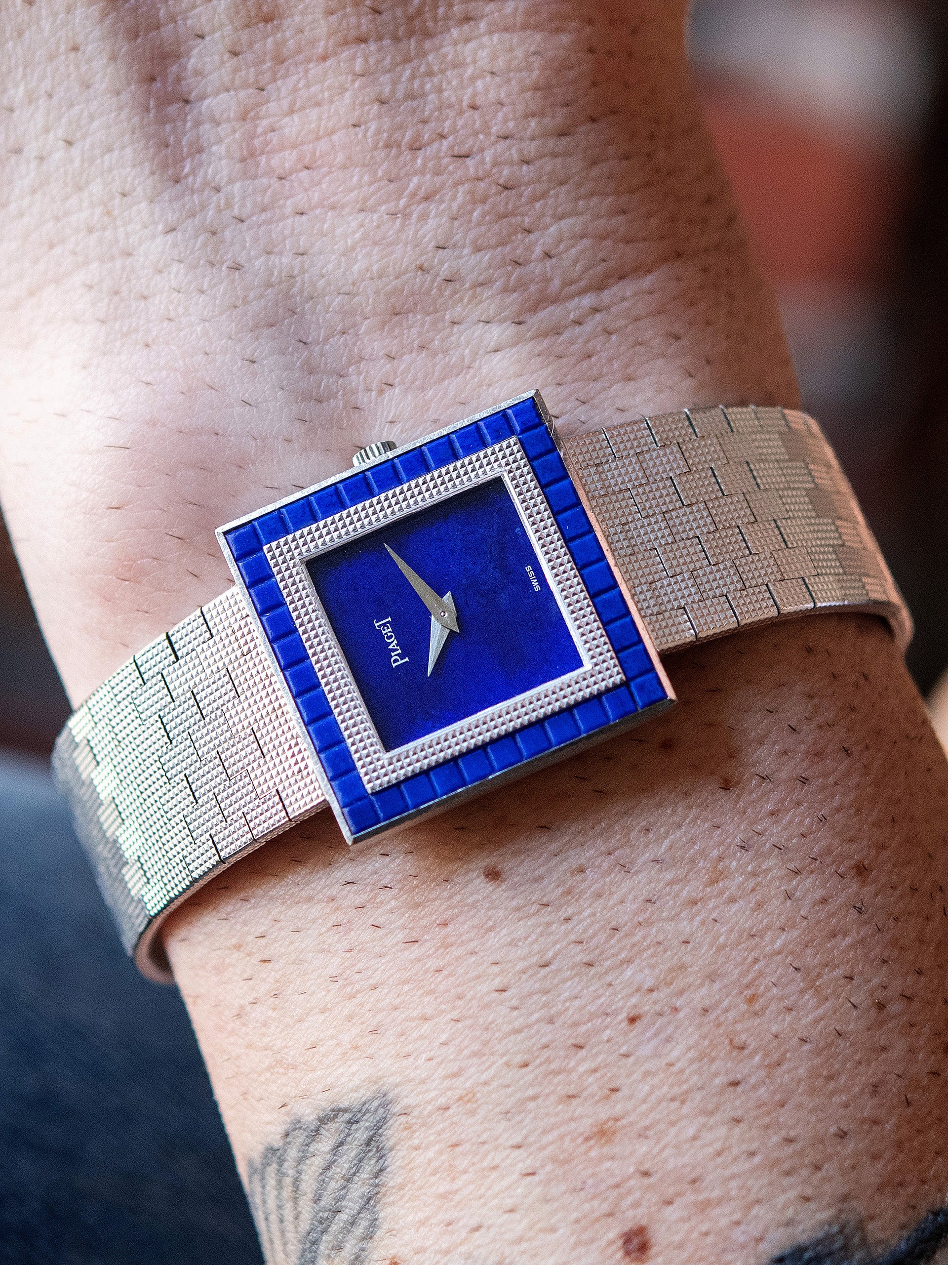 Mint 1970s Piaget 18K WG Dress Watch Ref. 9200 C4 Lapis Lazuli Dia