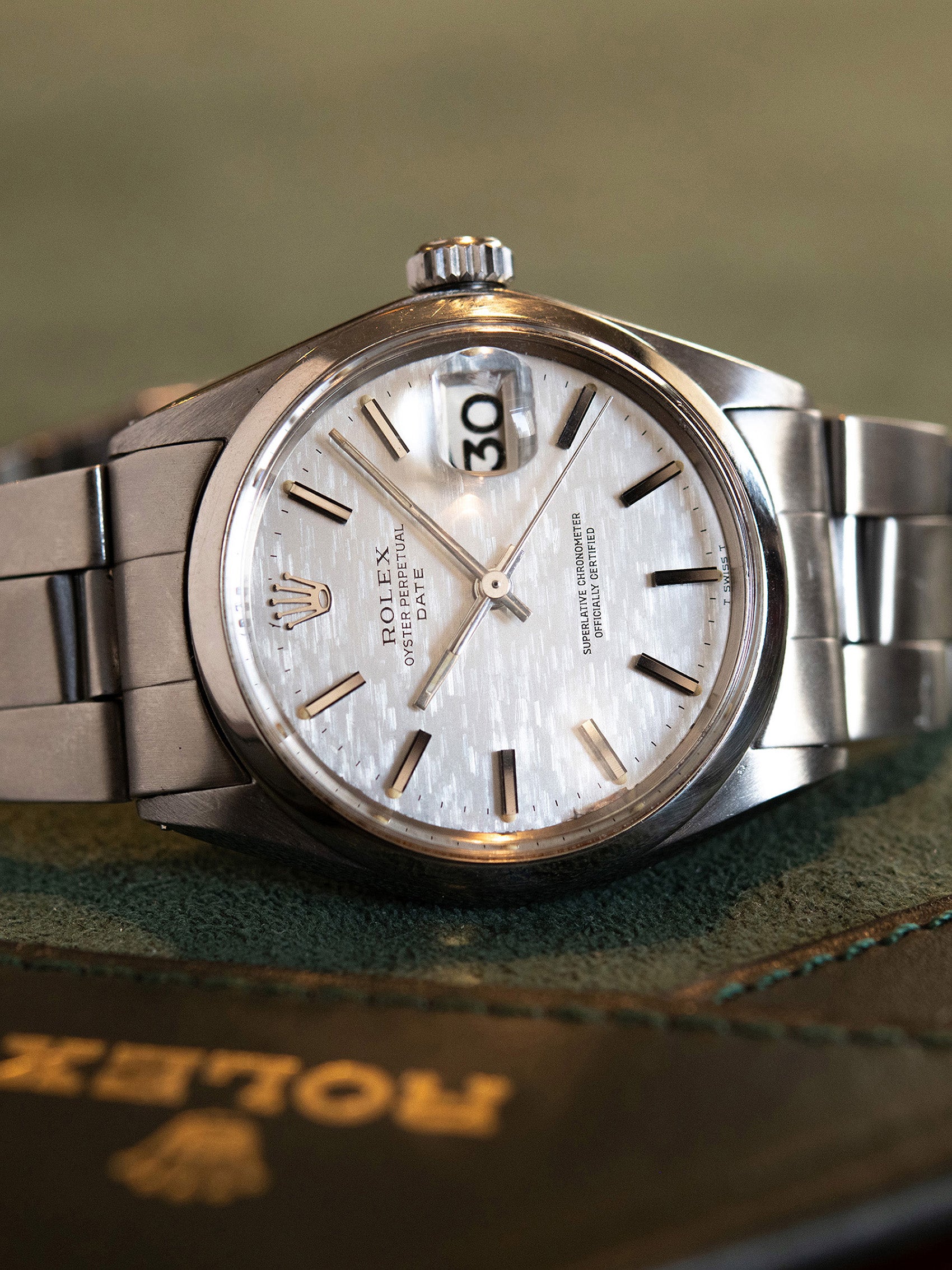 Rolex Oyster Perpetual Date 1500 Silver Soleil Dial