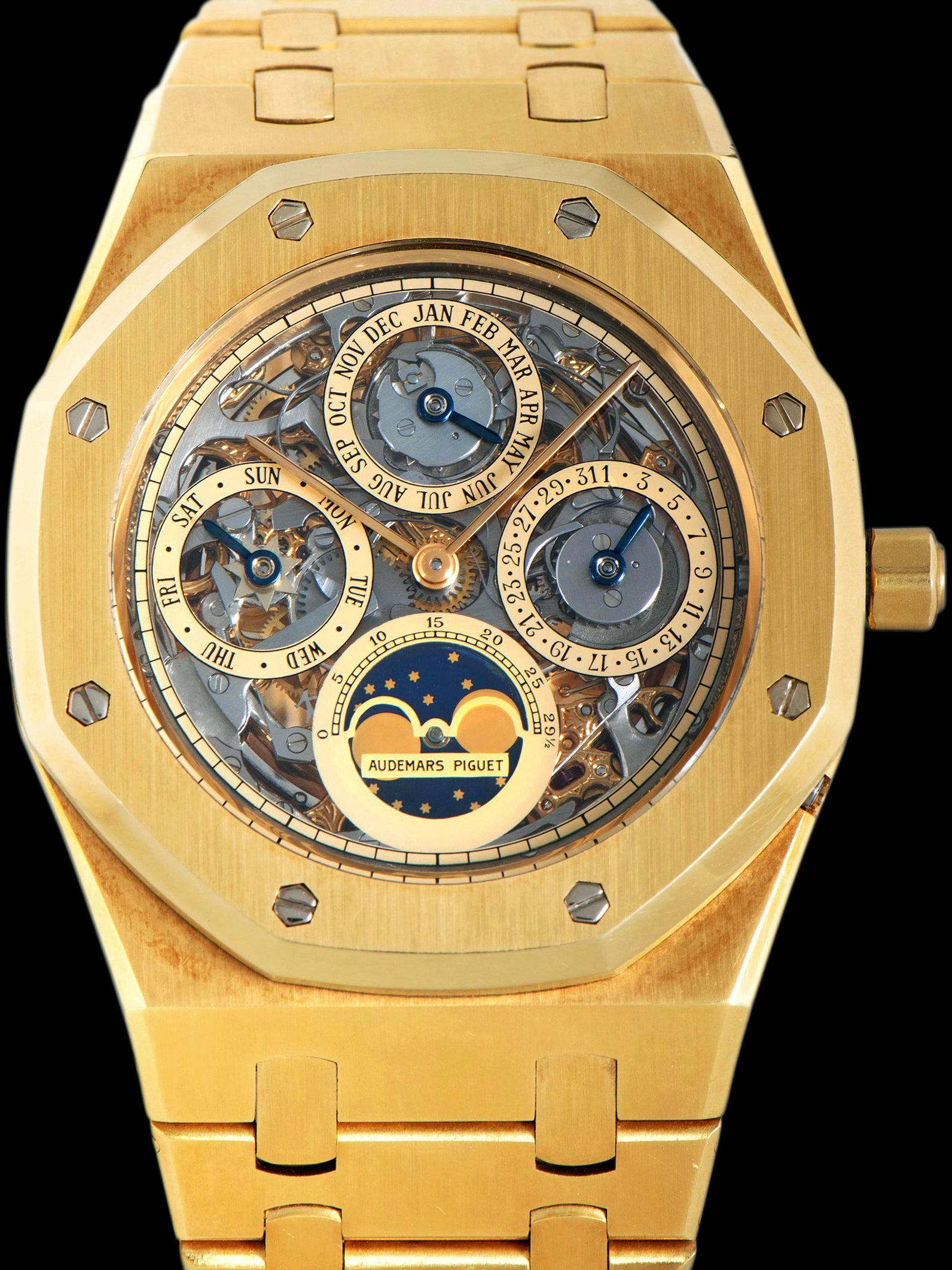 1992 Audemars Piguet Royal Oak Quantième Perpetual Calendar 18K YG (Ref. 25636BA) Openwork "Small Font" Dial W/ Box, Winder, AP COA, AP Extract, AP Service Papers, & Accessories