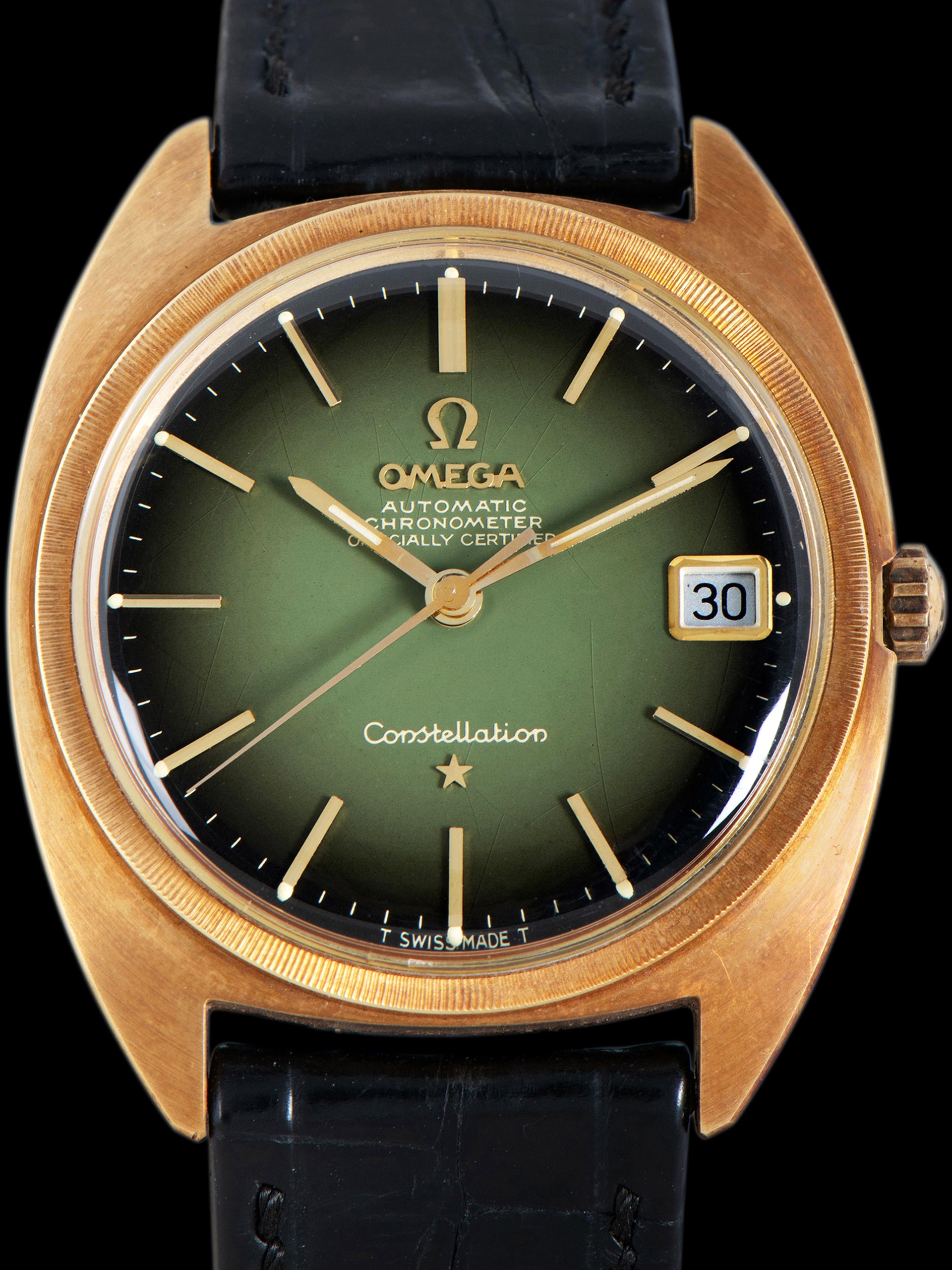 *Unpolished* 1968 Omega Seamaster 18K YG (Ref. 168.009) Green  Lacquer Vignette Dial W/ Box