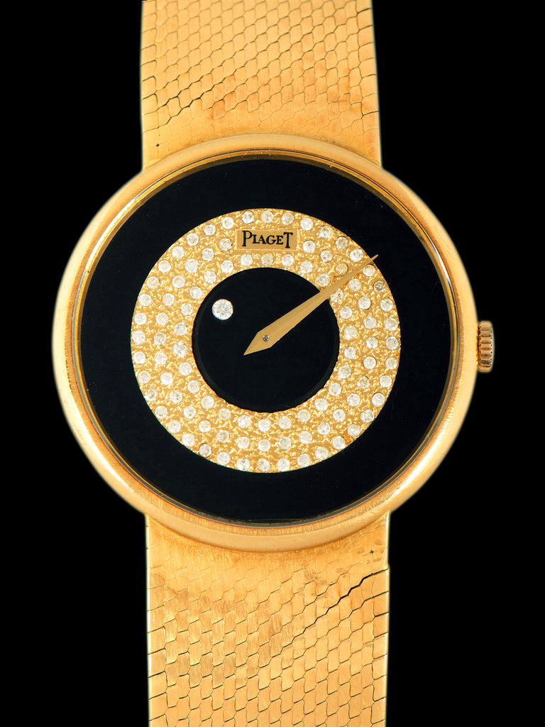 1970s Piaget Cocktail Watch 18K YG (Ref. 9025 B2) Onyx Stone & Pave Diamond "Mystery" Dial