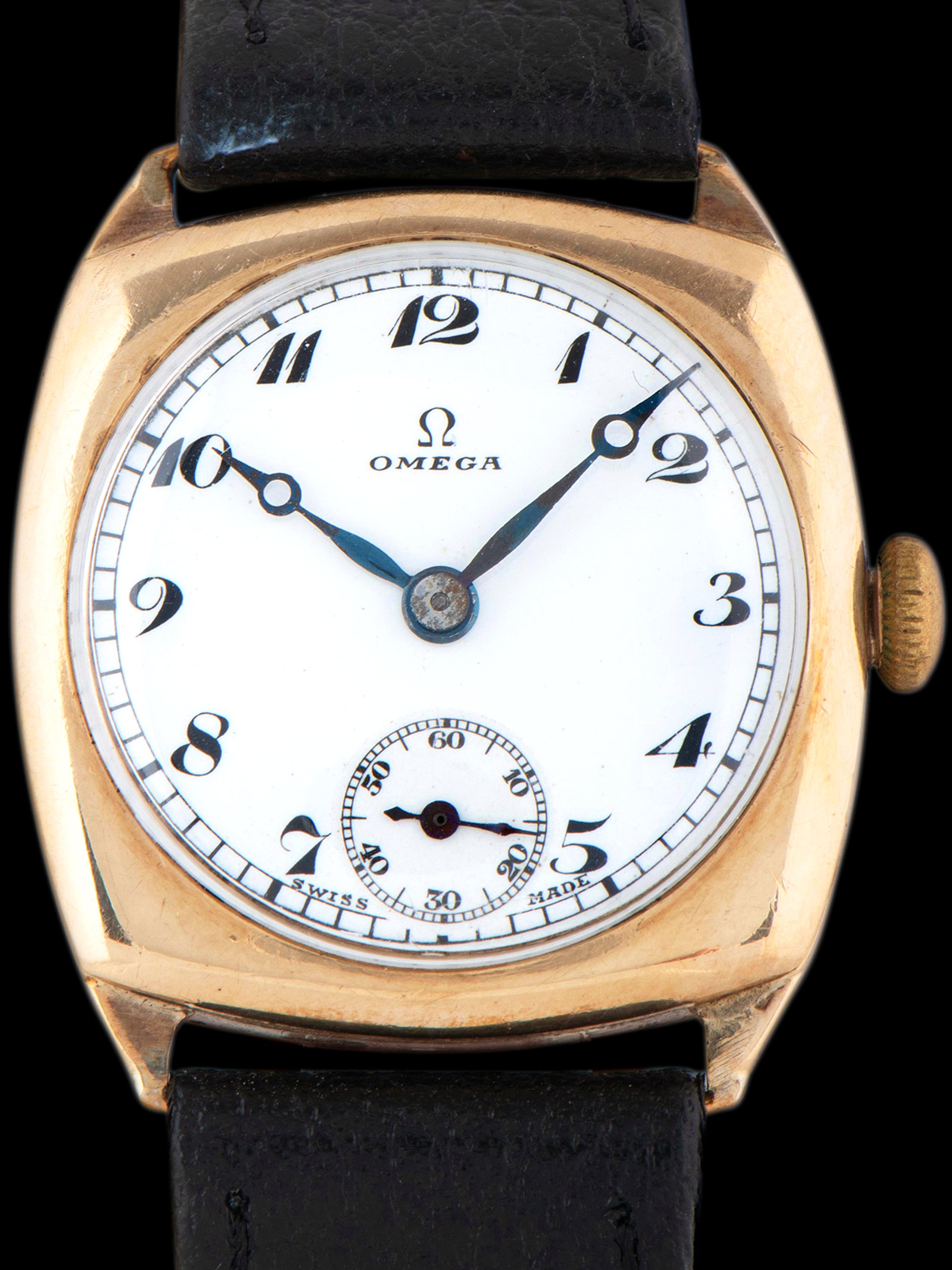 1929 Omega Trench-Style Watch 9K YG "Enamel Dial"