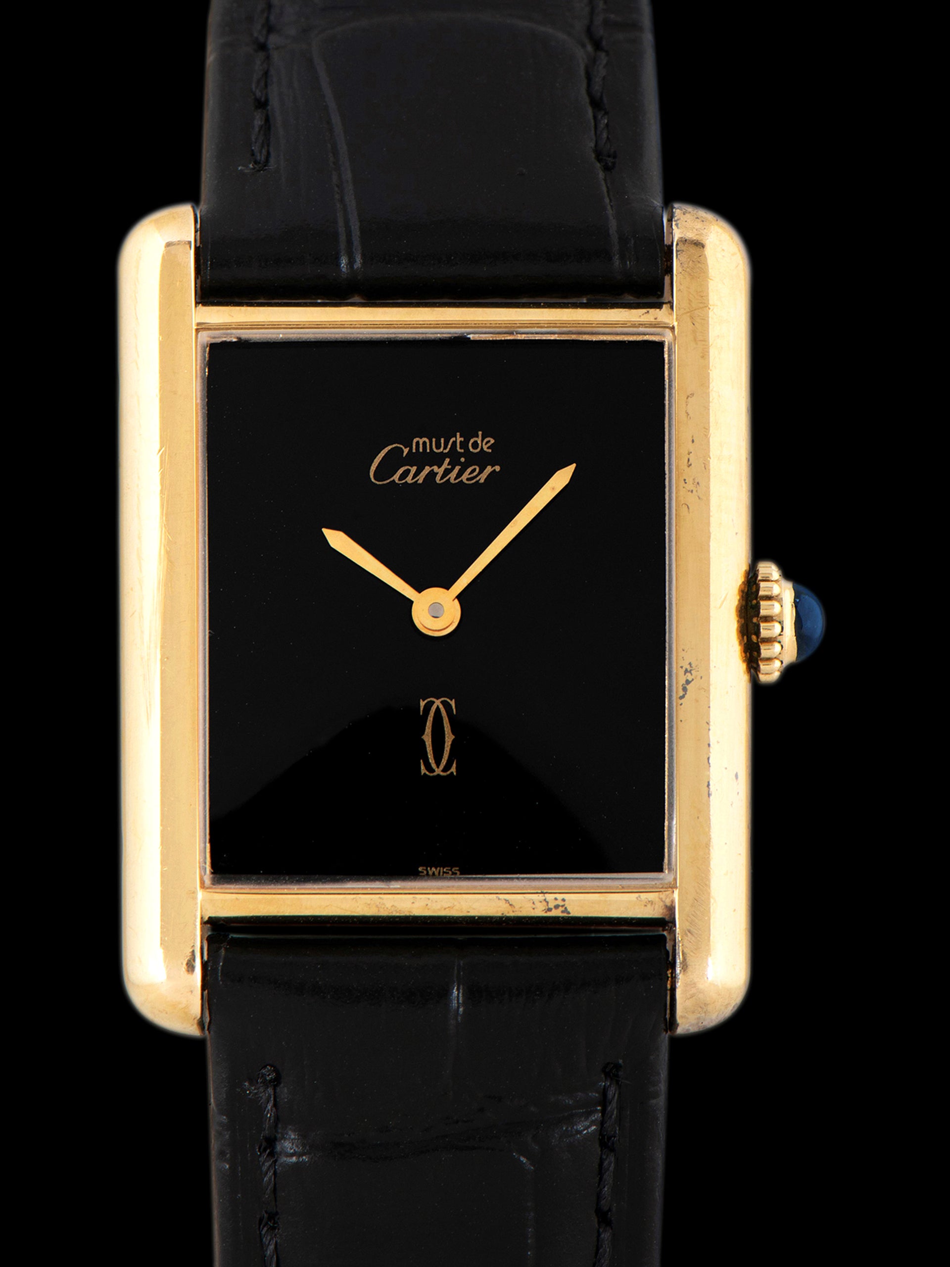 1980s Cartier Must de Cartier Tank 'Vermeil' Black Dial