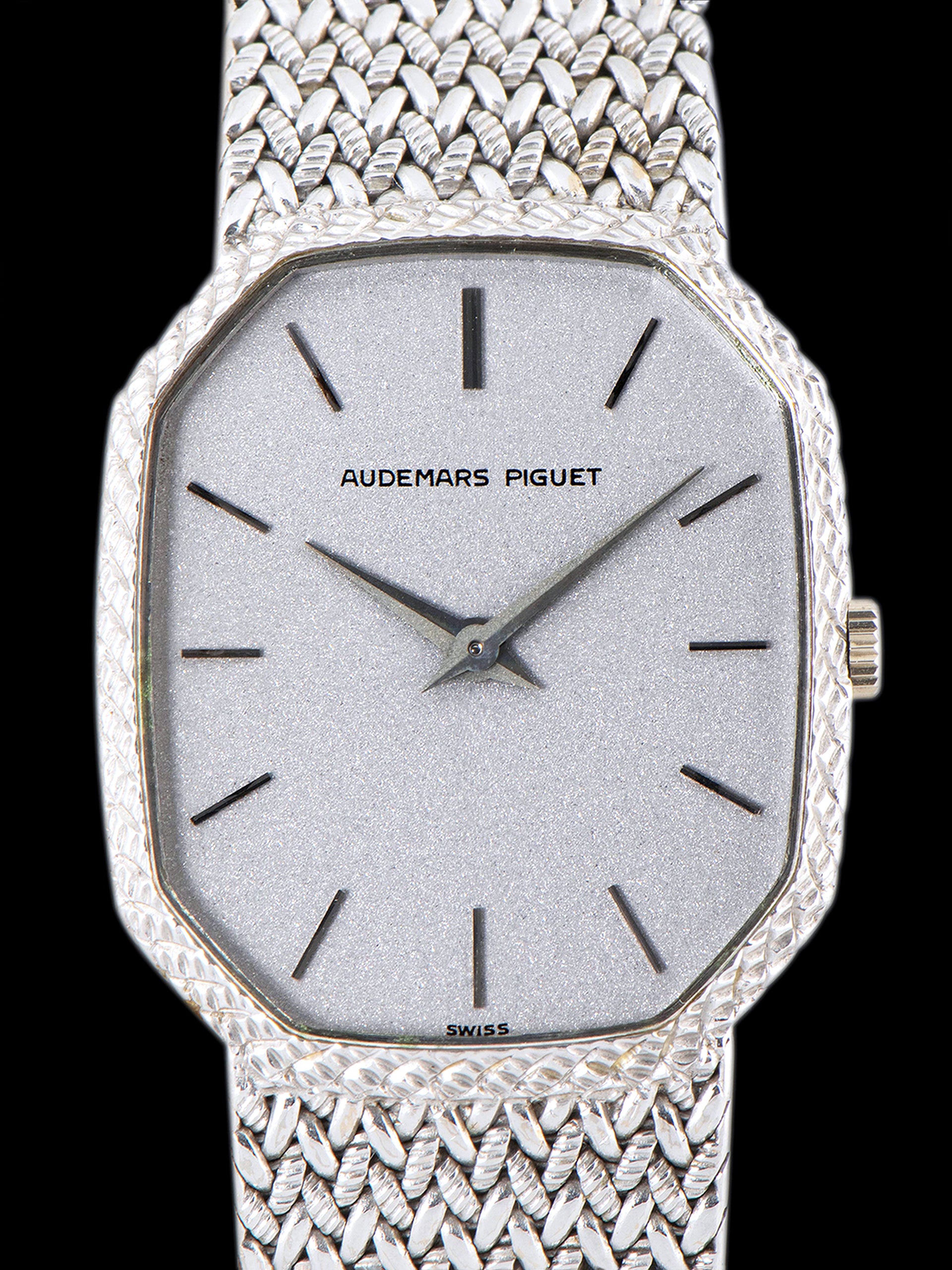 1970s Audemars Piguet Octagonal Dress Watch 18K WG W/ Metallic Silver Dial