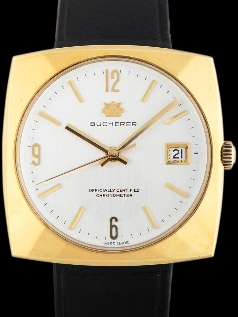 1970s Bucherer Gold-Plated Oversized Square Watch