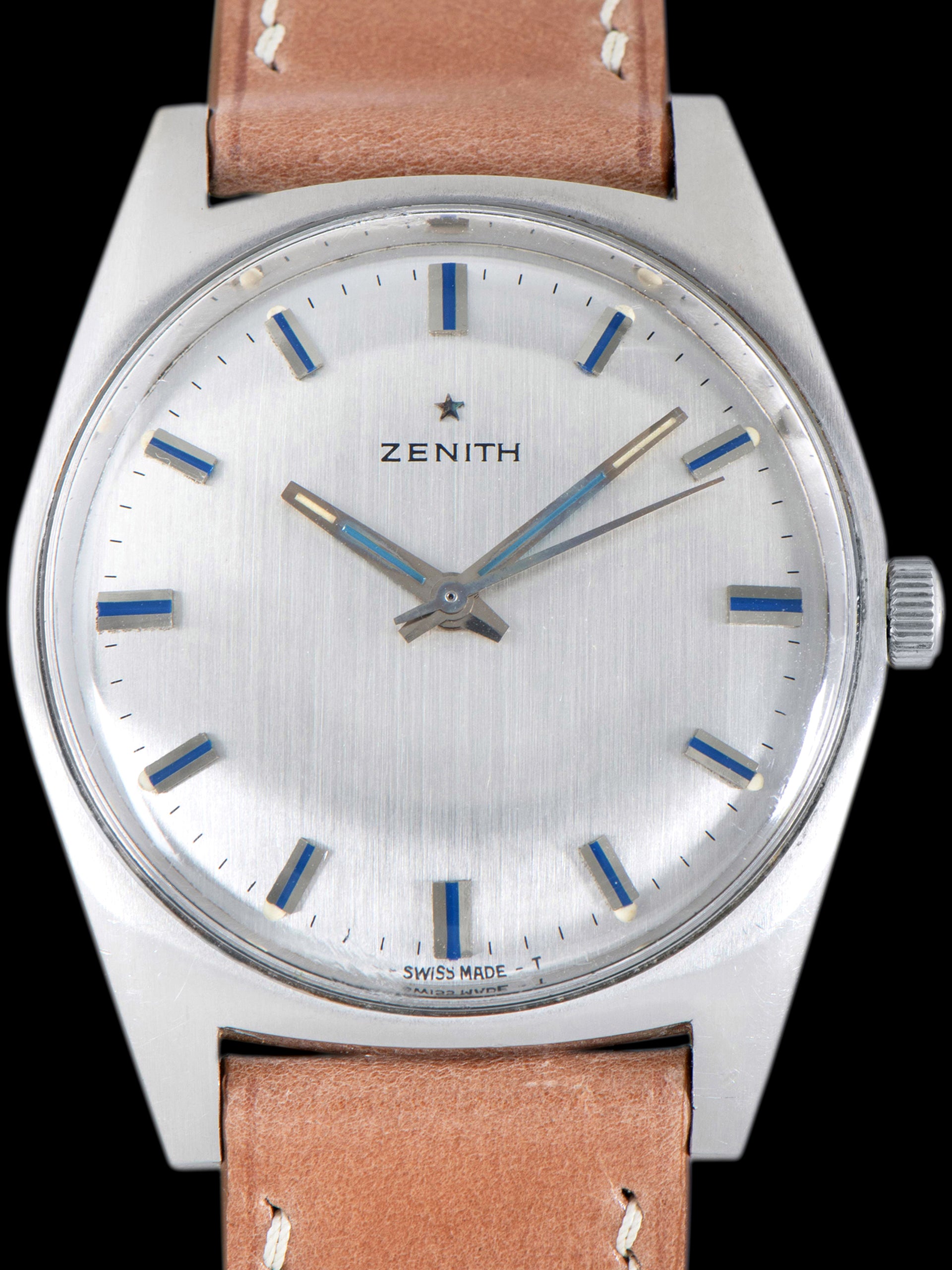 1960s Zenith Stainless Steel Dress Watch W/ Blue Enamel Markers & Hands 'Cal. 2542'