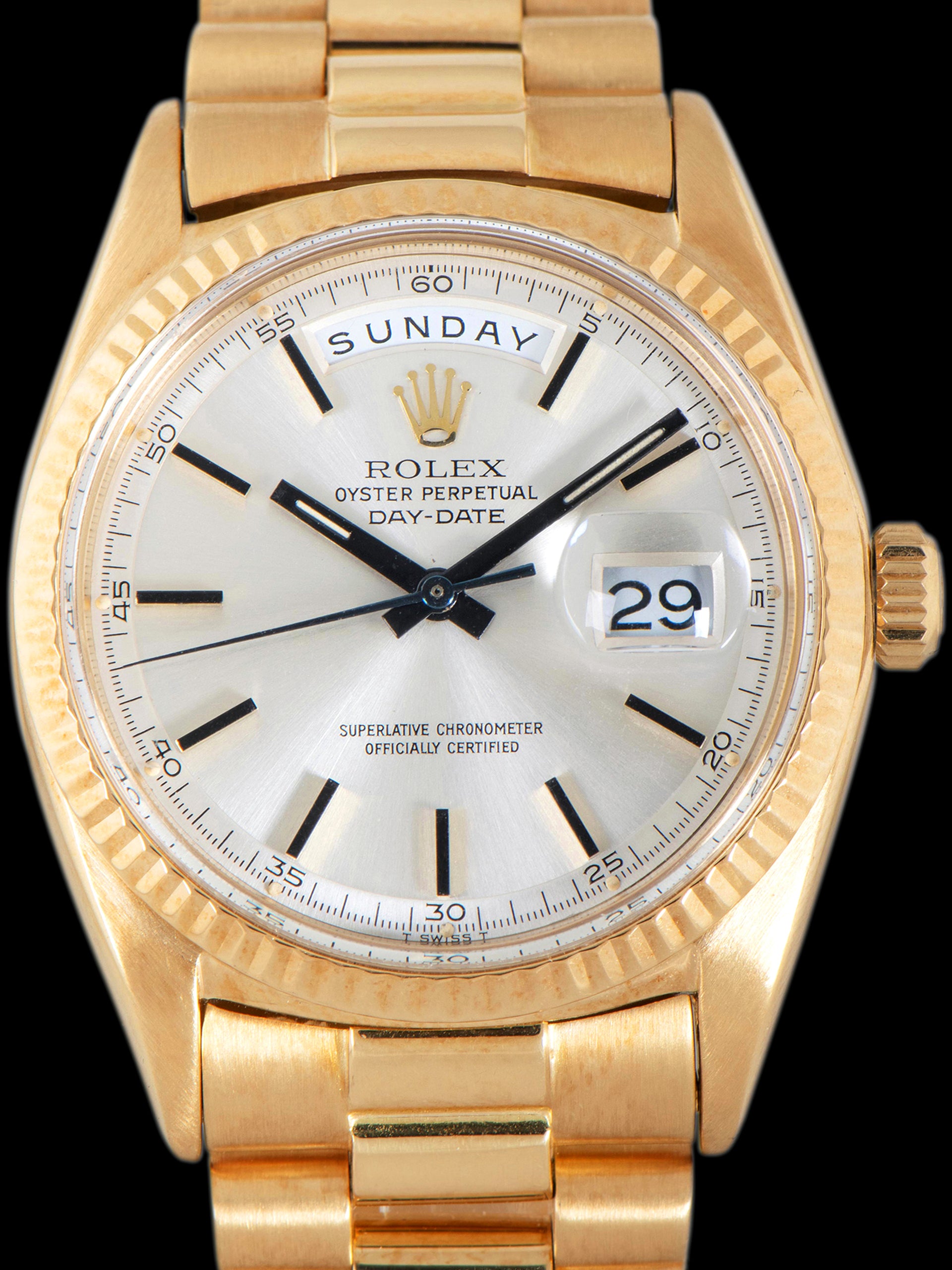 1972 Rolex Day-Date 18K YG (Ref. 1803) Silver "Minute Track" Dial W/ Black Enamel Markers & Hands