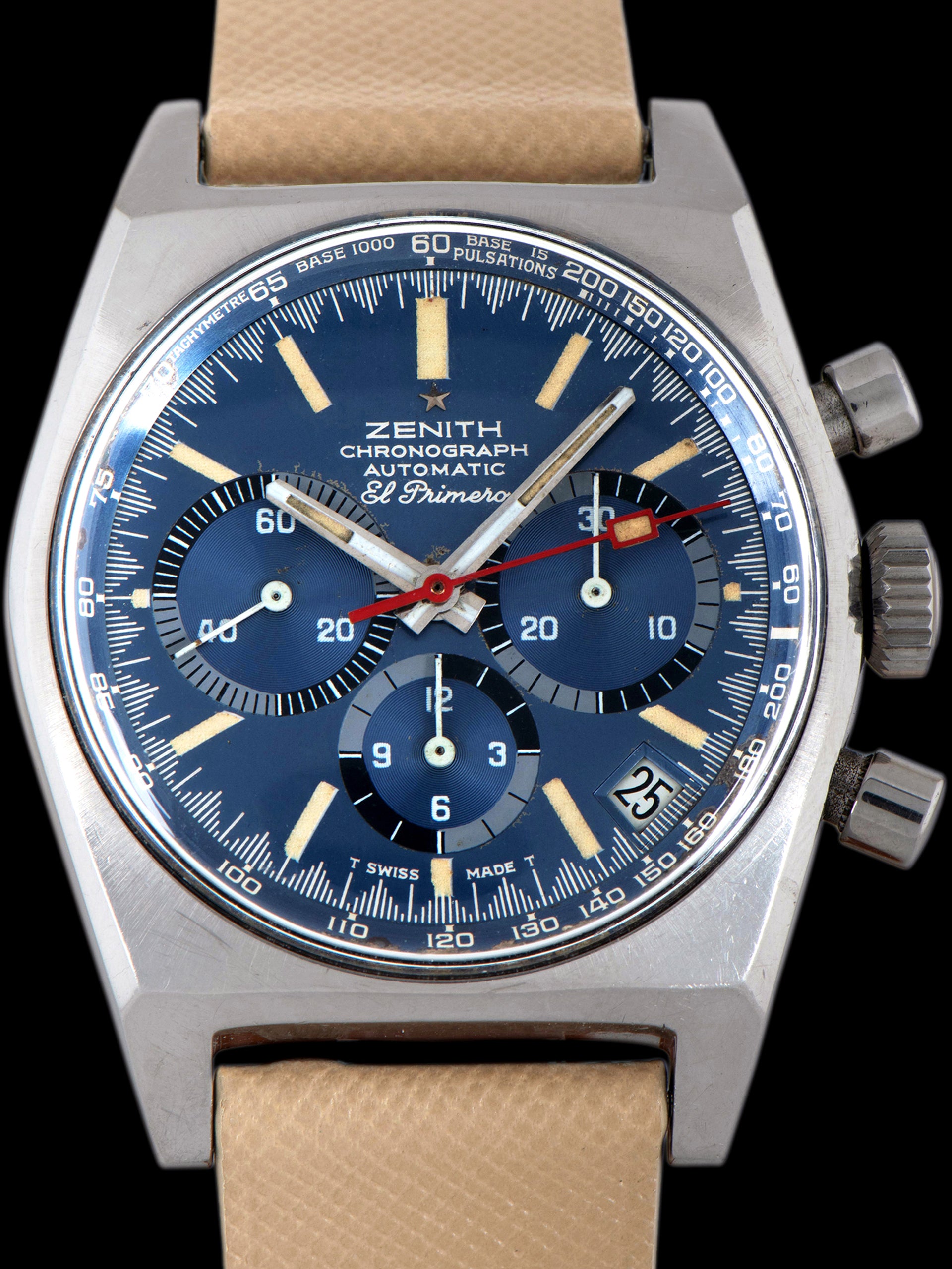 1970s Zenith El Primero Chronograph "Cover Girl" (Ref. A3818) Blue Dial