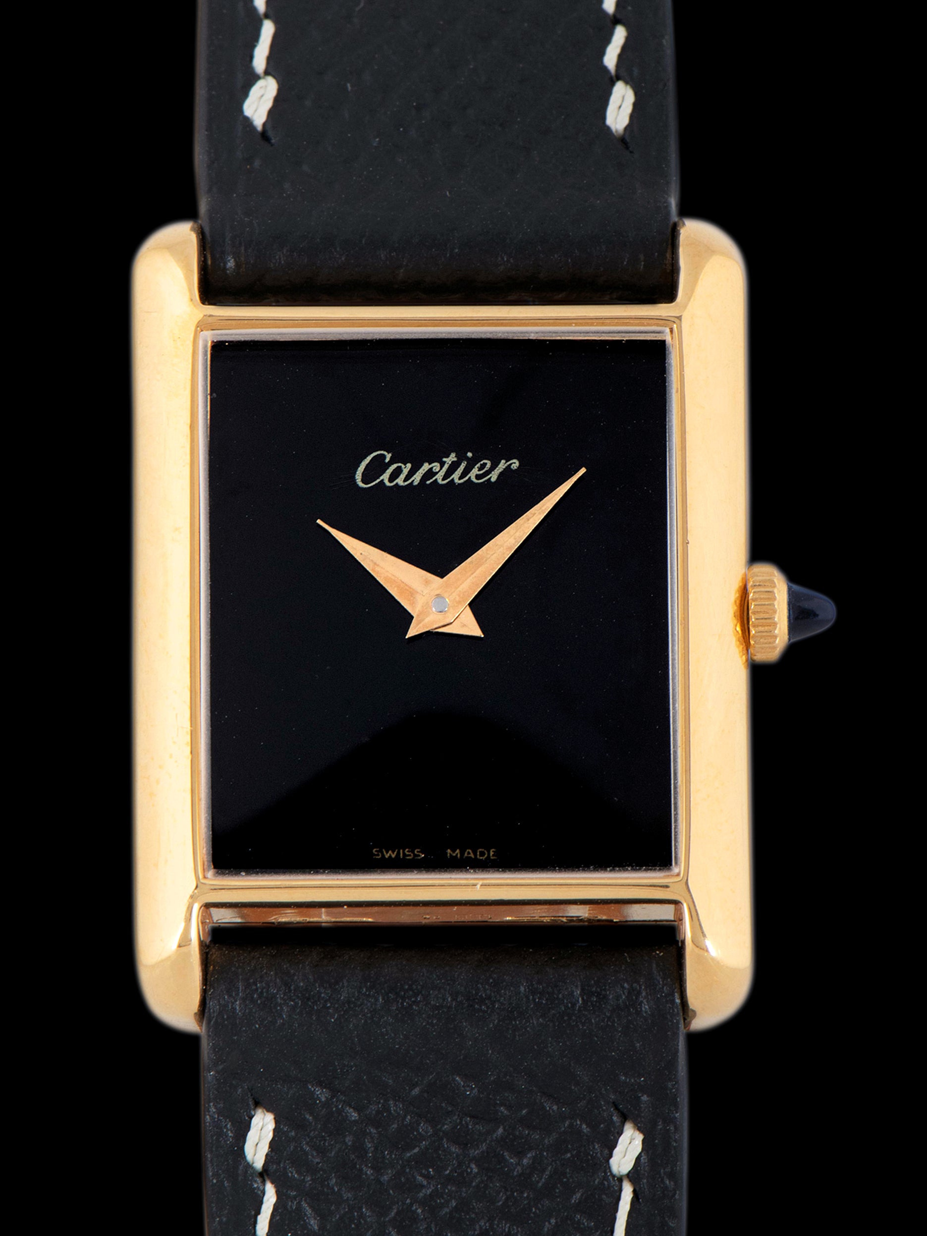 1980s Cartier Tank Manual Wind '18K Gold-Plated' Black Dial