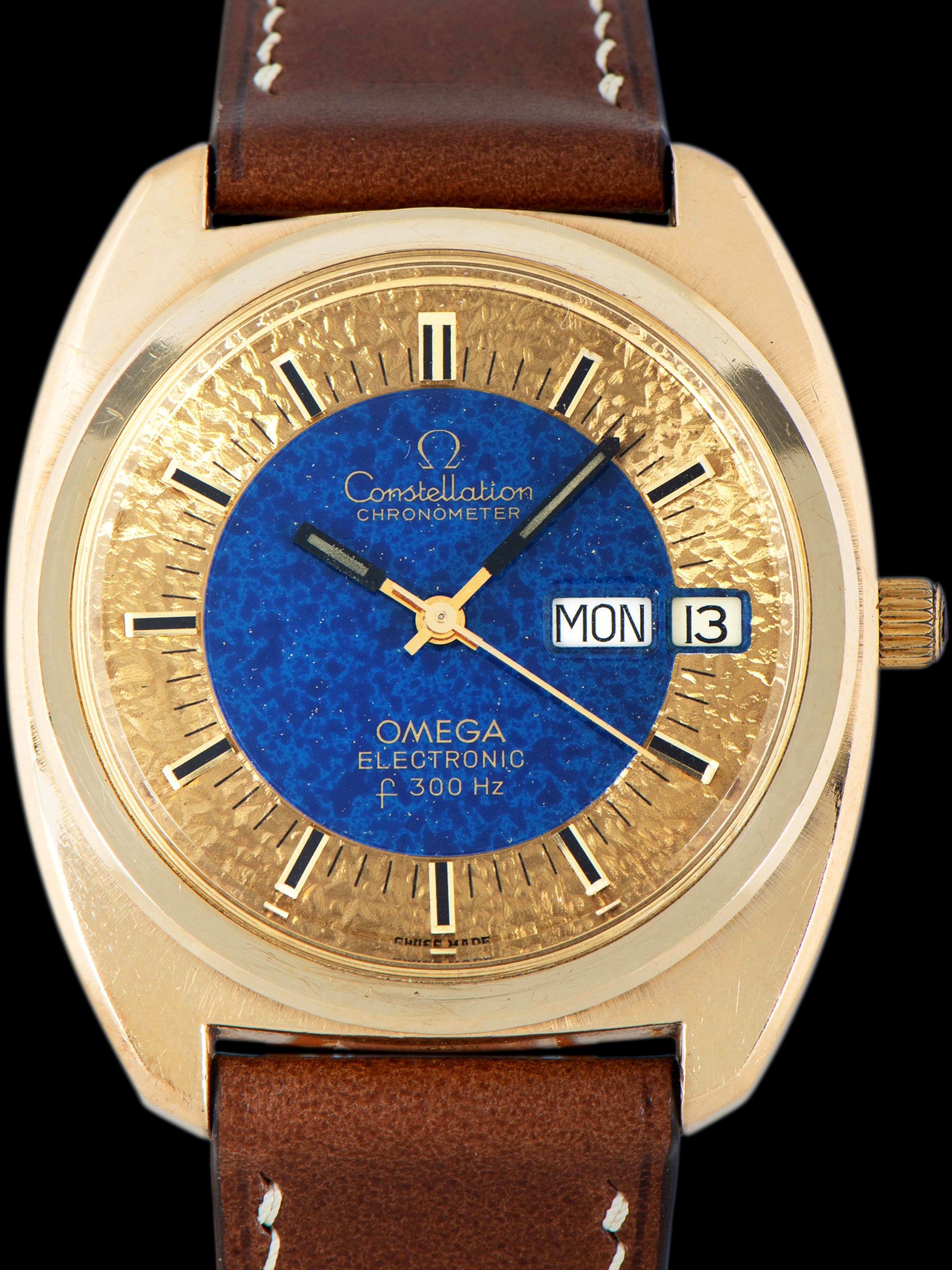 1972 Omega Constellation Electronic F 300Hz 'Gold Plated' (Ref. 1980034) Hammered Gold Dial W/ Blue Enamel Center