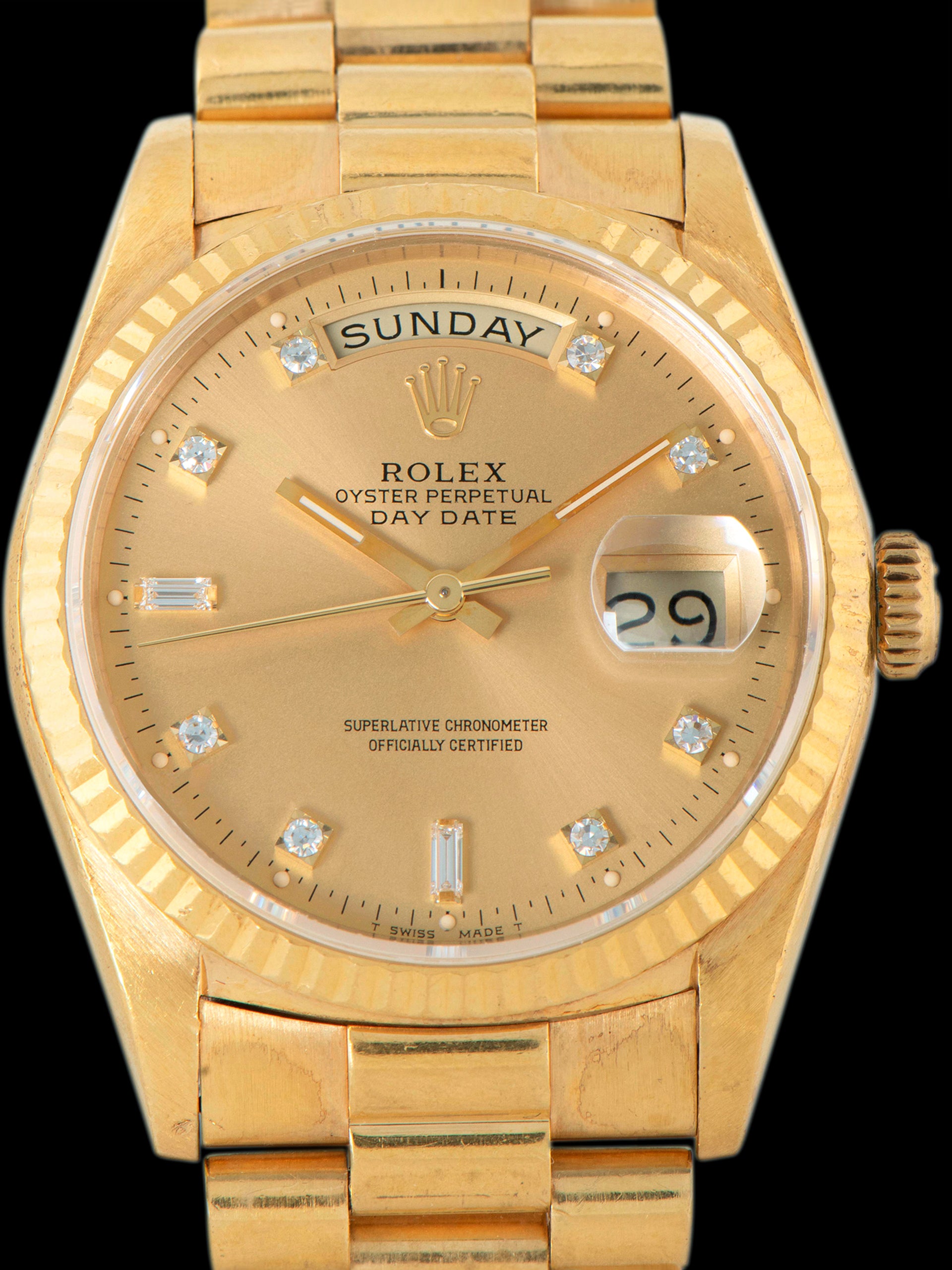 *Unpolished* 1988 Rolex Day-Date 18K YG (Ref. 18238) Champagne Diamond Dial W/ Box & Papers