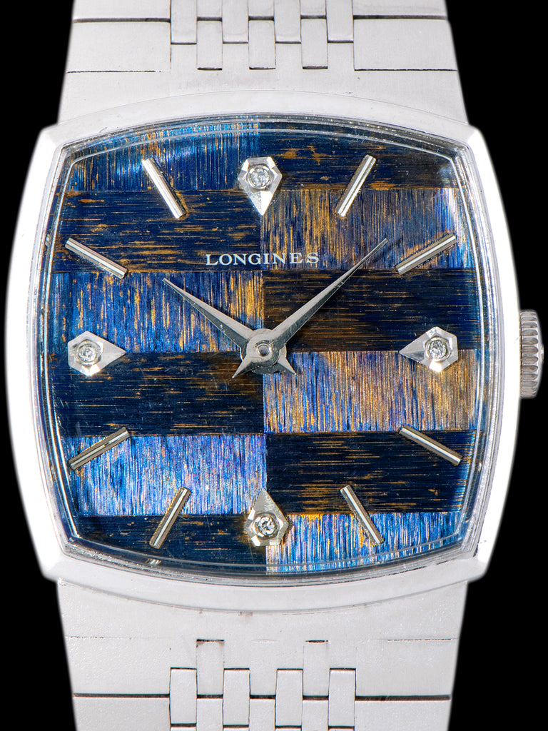 Tropical 1960s Longines Stainless Steel Bracelet Watch "Cal. 18L" (Ref. 1075) Blue "Mosaic" Diamond Dial