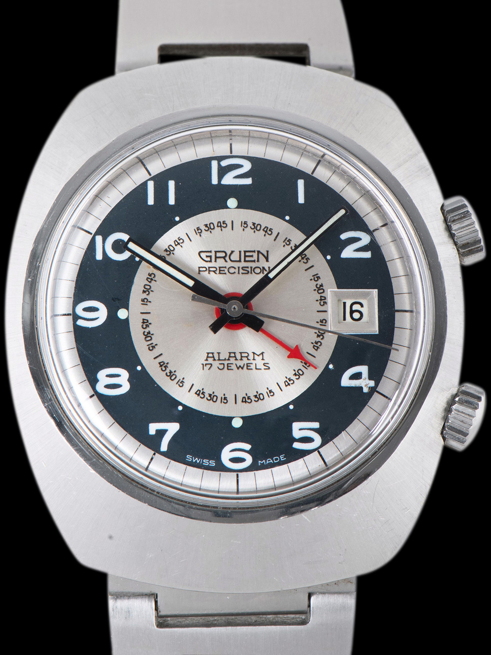 1960s Gruen Precision Alarm "Tuxedo Dial"