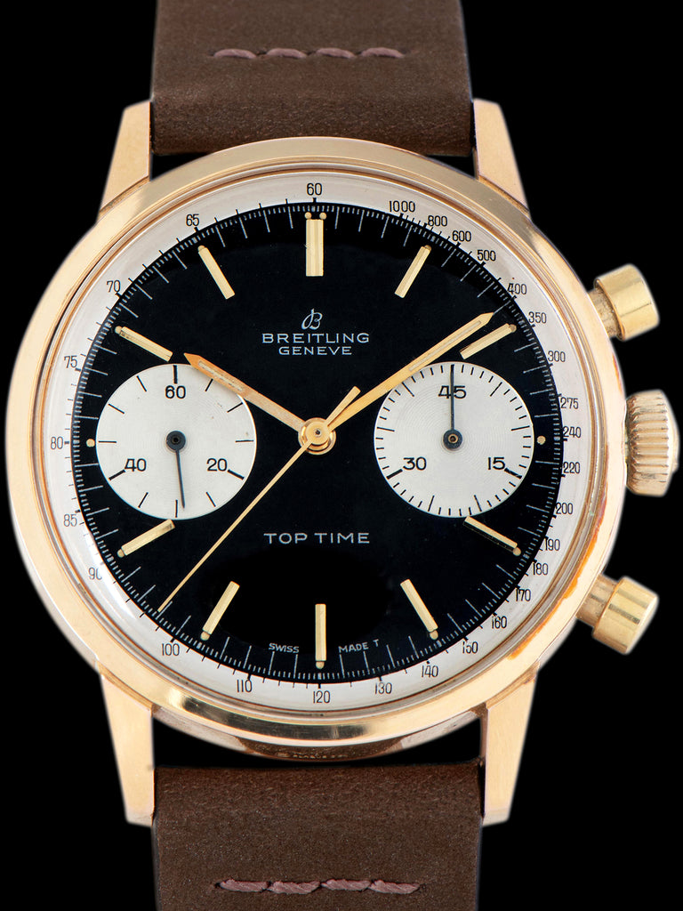 1967 Breitling Top Time Chronograph Gold-Plated (Ref. 2000) Black "Reverse Panda" Dial