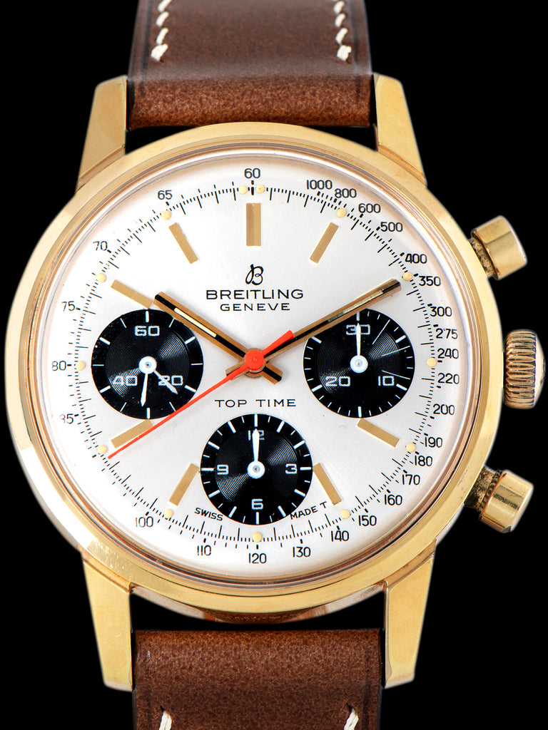 *Unpolished* 1960s Breitling Top Time Chronograph Gold Plate (Ref. 810) "Mk. II" Silver Dial